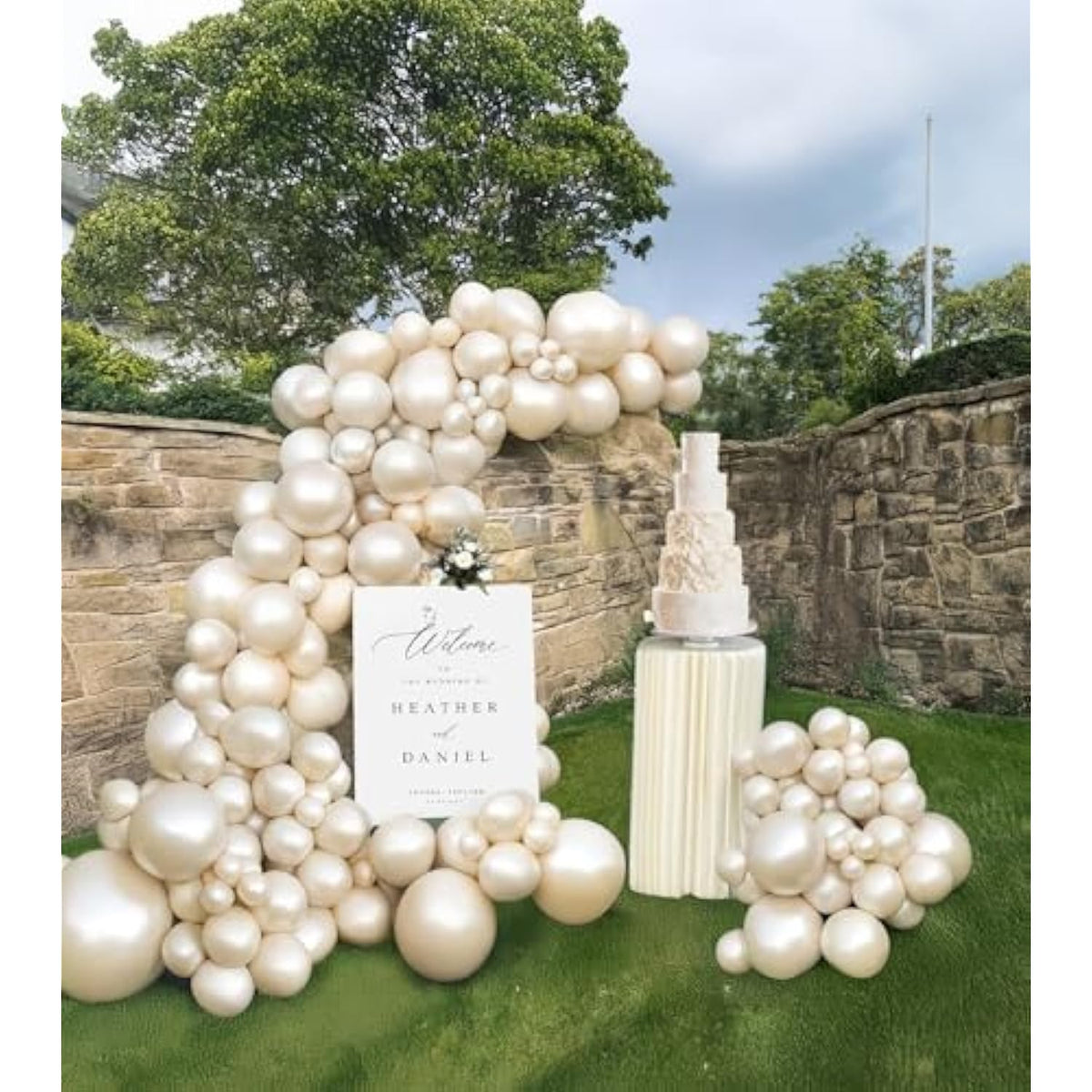 Pearl White Double-Stuffed Balloons Different Sizes 63Pcs18/10/5 Inch 2Layer Pearl White Sand Balloon Garland Kit For Bridge To Be Wedding Women Birthday Baby Shower Anniversary Decorations