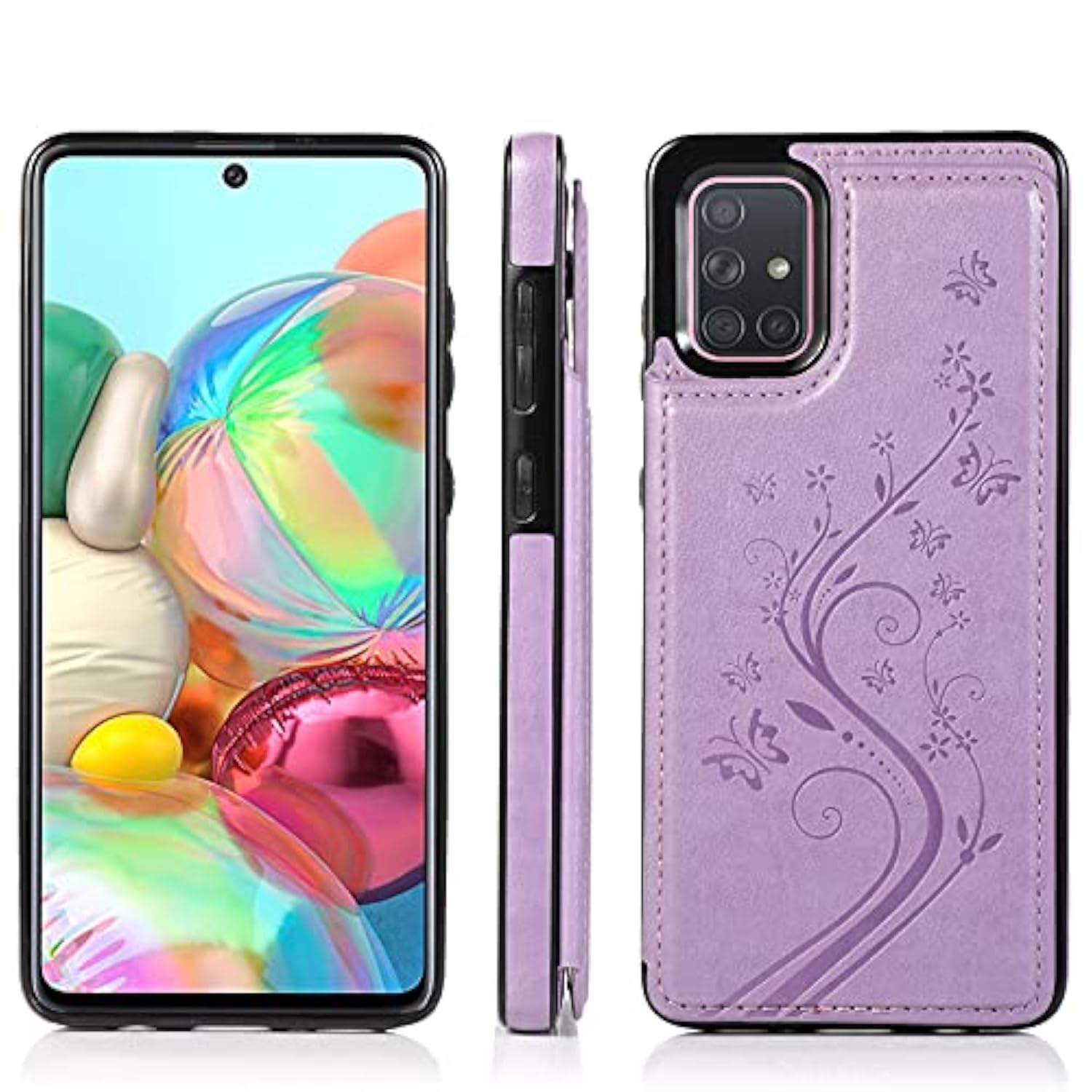 Phone Case For Samsung Galaxy A71 5G With Tempered Glass Screen Protector And Card Holder Wallet Cover Stand Flip Leather Cell Accessories Glaxay A 71 G5 Gaxaly 71A S71 Cases Women Girl Purple