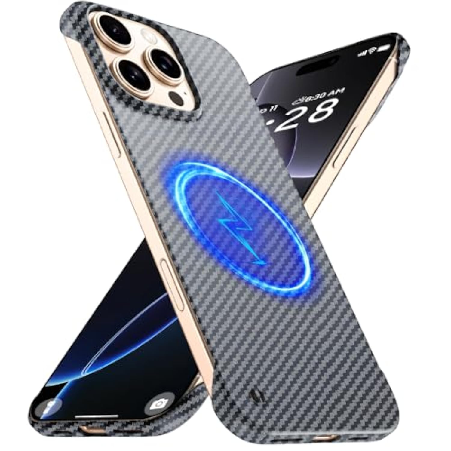 Magnetic Ultra-Thin Frosted Soft Touch Skin Borderless Carbon Fiber Bump Texture For Iphone 16 Pro Max Frameless Case 6.9" Slim Minimalist Lightweight Matte Hard For Magsafe Cover Case-Black