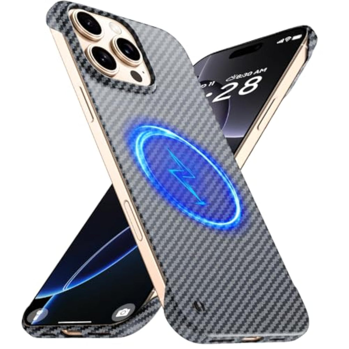 Magnetic Ultra-Thin Frosted Soft Touch Skin Borderless Carbon Fiber Bump Texture For Iphone 16 Pro Max Frameless Case 6.9" Slim Minimalist Lightweight Matte Hard For Magsafe Cover Case-Black