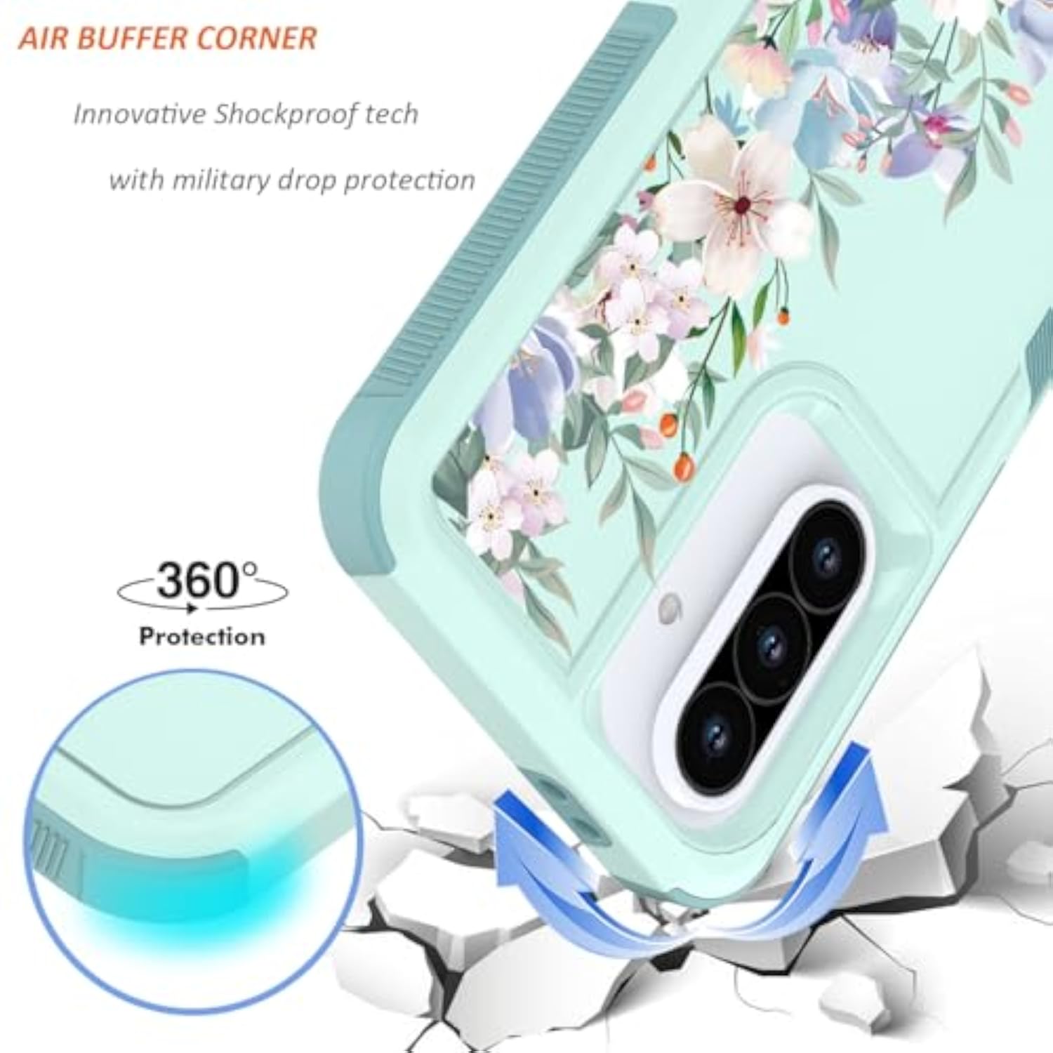 Mint Green/Magnolia Samsung Galaxy A36/A56 5G Phone Case with Floral Design