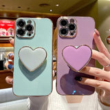 Cute Case For Iphone 16 Pro Max, Phone Case Green With Heart Holder Stand Kickstand Soft Tpu Shockproof Protective Cover, Luxury Plating Bumper Case For Girls Women (For Iphone 16 Pro Max)