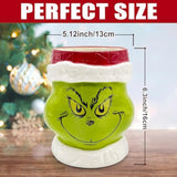 Christmas Kitchen Decor Ceramic Green Utensil Holder, Cute Christmas Utensils Holder, Green Ceramic Utensils Crock For Rustic Farmhouse Indoor Kitchen Decorations(6.3 Inches)