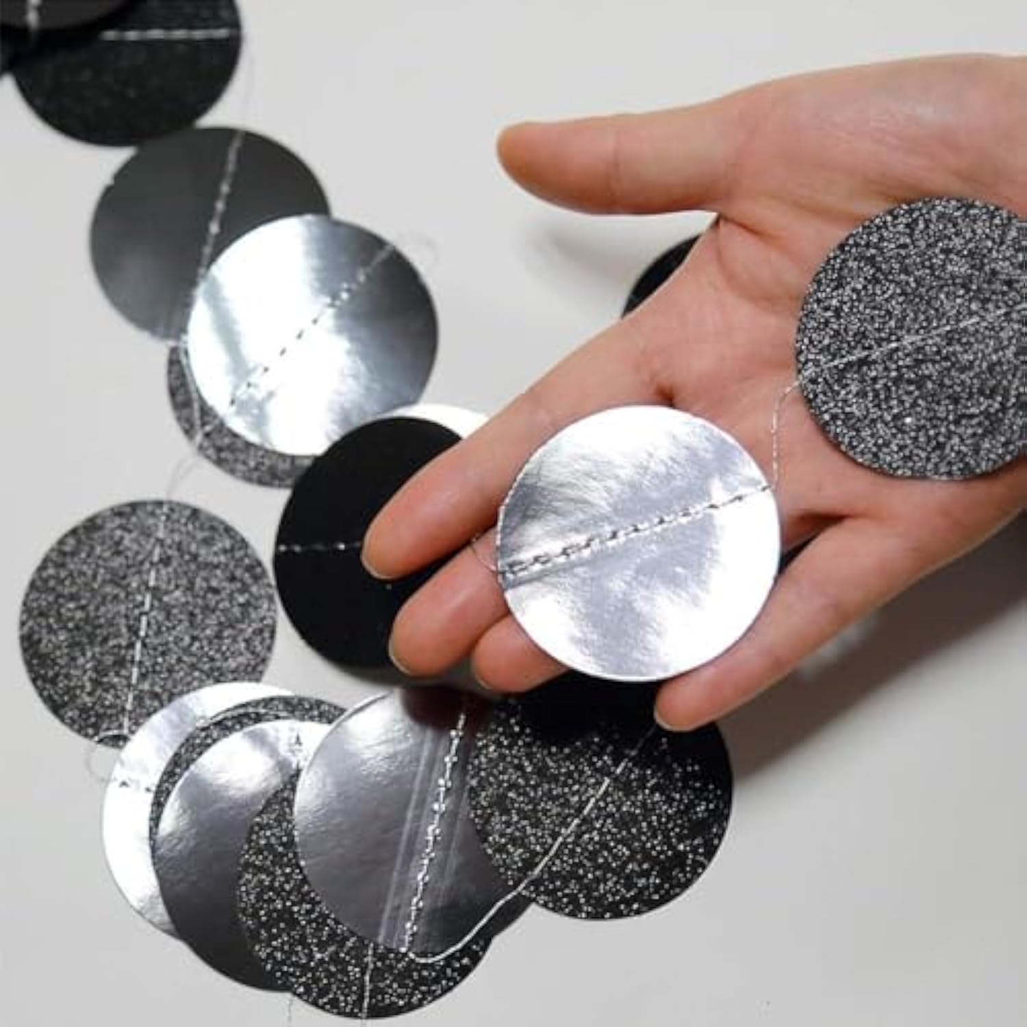 Glitter Charcoal Grey Black Circle Garland Kit Halloween Party Decoration Hanging Polka Dots Streamer Backdrop Banner Birthday Wedding Retirement New Years Nye Bachelorette Bridal Shower