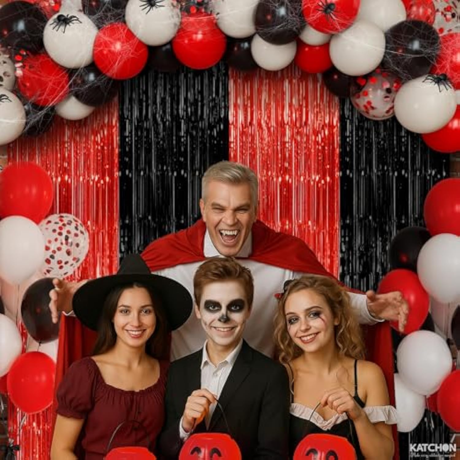 67pcs Red Black Party Decorations Fringe Curtain Latex Confetti Balloons