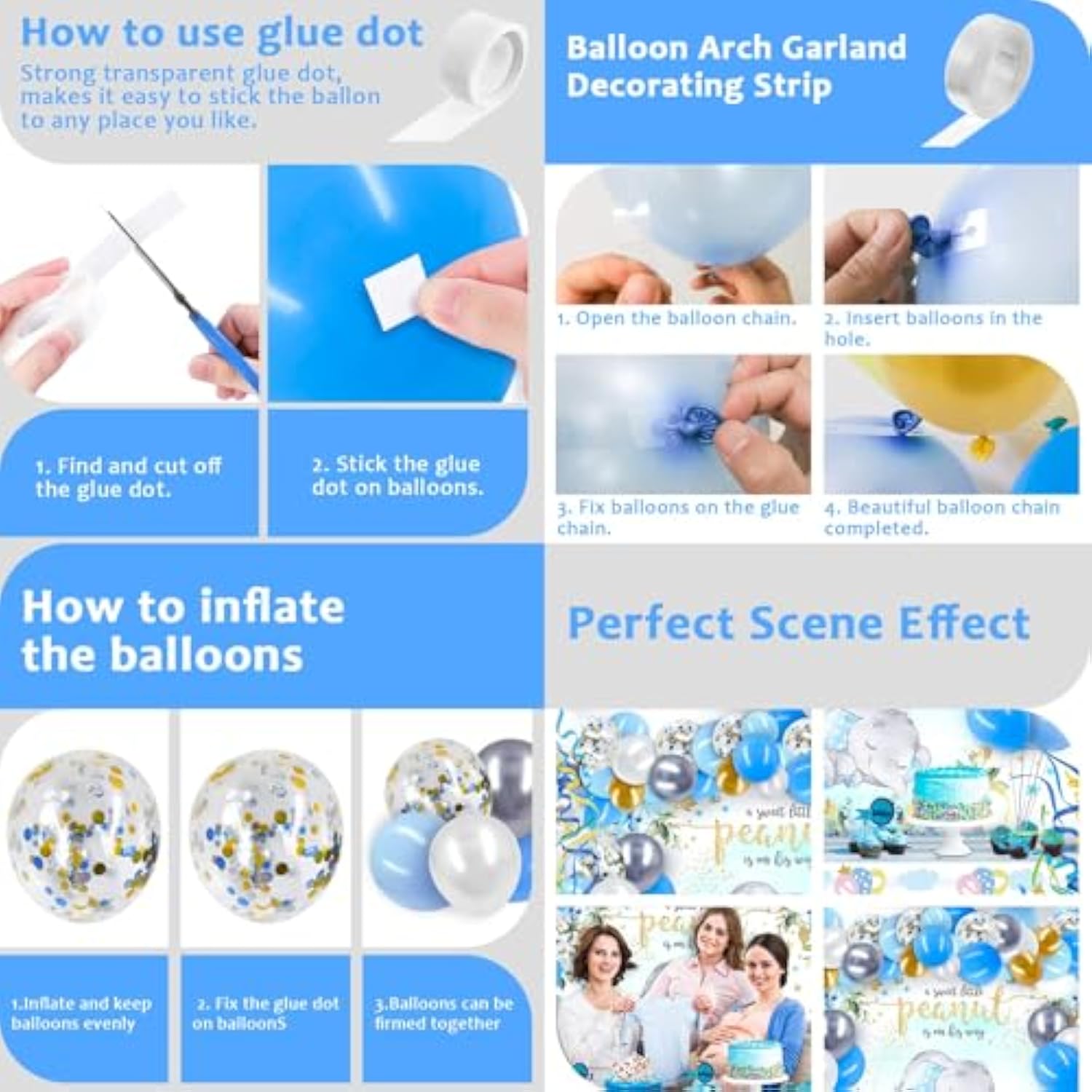 94 Pcs Baby Shower Decorations For Boy, 5 Pcs White Balloon Boxes, 70 Pcs Latex Balloons, Blue Elephant Theme Baby Shower Decorations Gender Reveal Party Supplies