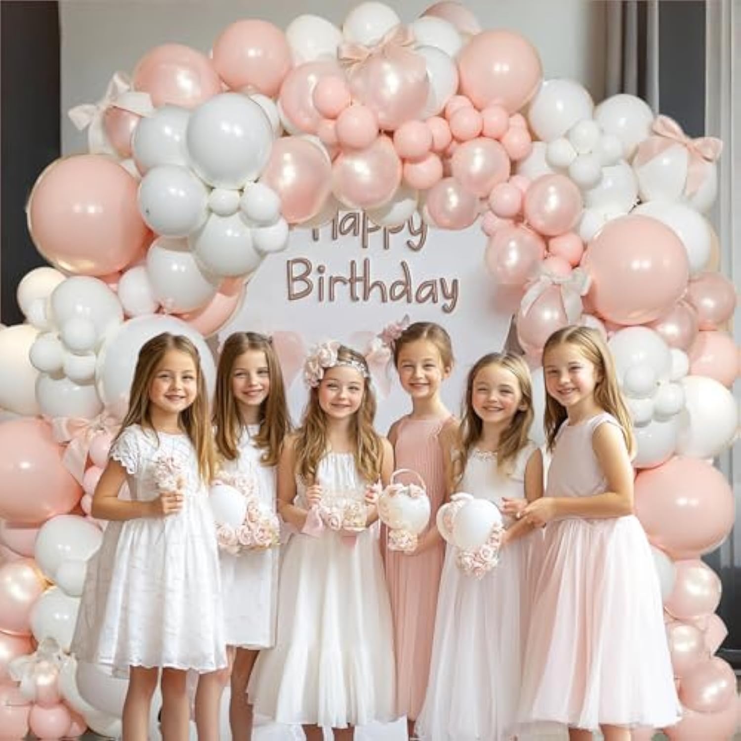 Pink And White Balloons Arch Kit, Double Stuffed Pastel Pink Balloons Garland Boho Baby Pink White Orange Neutral Balloons Arch Kit For Wedding Birthday Bridal Shower Birthday Party Decorations