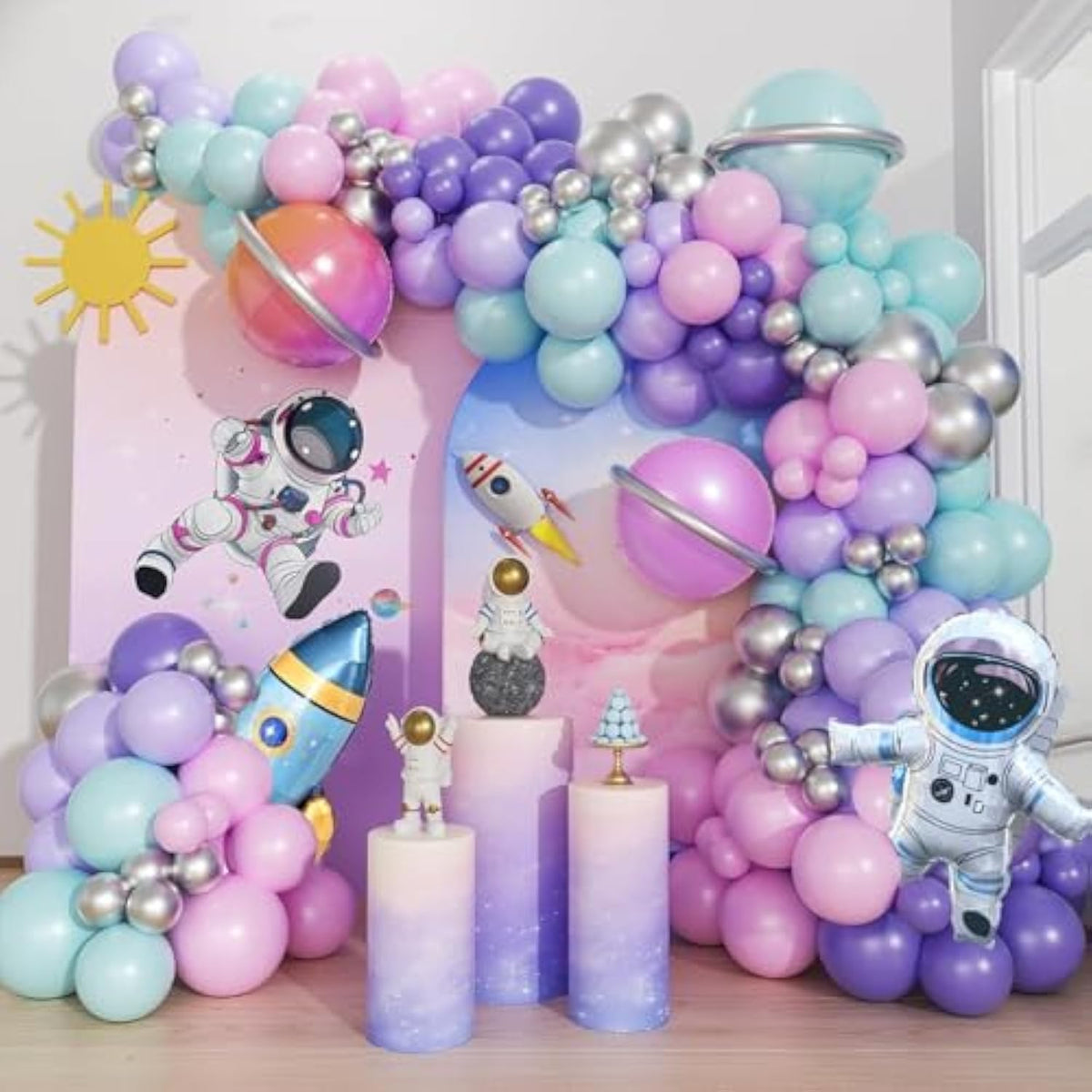 161Pcs Arch Kit Outer Space Party Decorations With Astronaut Rocket Pink And Purple Balloons Space Themed Birthday Party Baby Shower Decorations