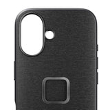 Peak Design Mobile Everyday Phone Case for iPhone 16 - Charcoal - Slim Profile - Drop Protection - Weatherproof Fabric Shell - SlimLink Connects to Mobile Mounts & Gear Gray