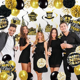 2026 New Year Party Decorations Black Gold Banner Balloons Hats Photo Props