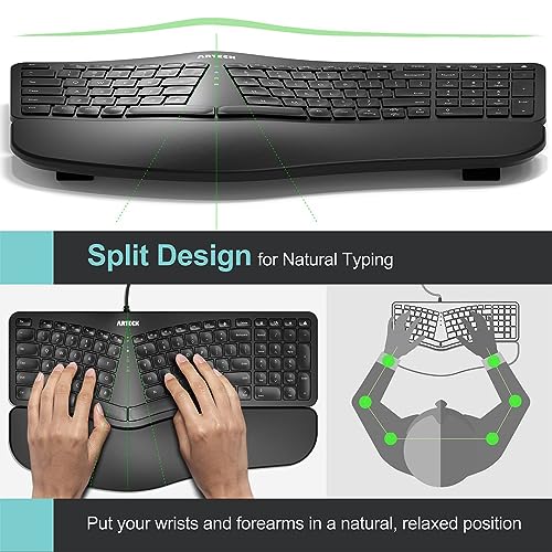Ergonomic Usb Wired Keyboard With Cushioned Wrist & Palm Rest, Backlit 7 Colors & Adjustable Brightness Comfortable Natural Split Keyboard With 6 Feet Wire For Windows Computer Desktop Laptop