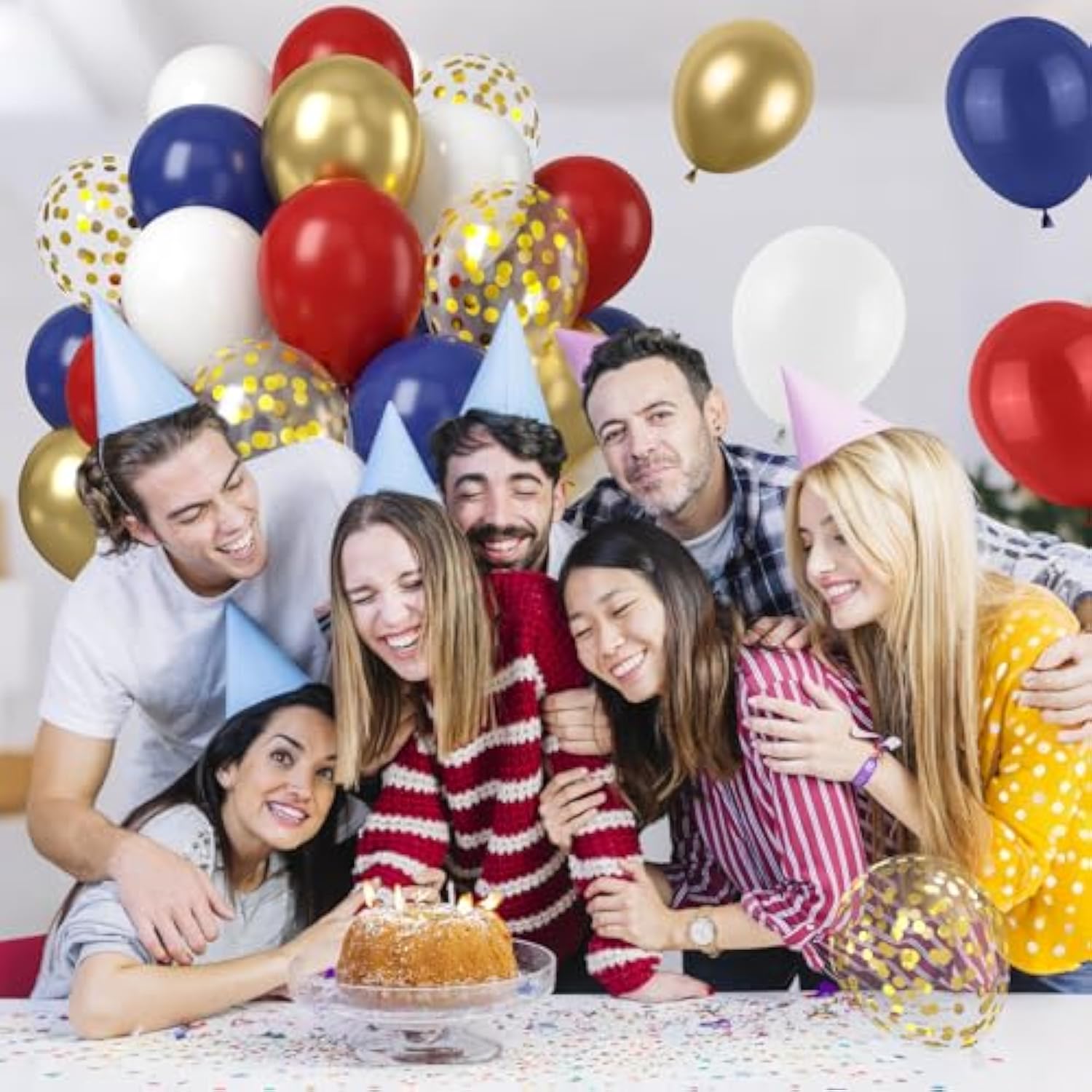 Red White Blue Balloon, 50Pcs 12 Inches Navy Blue Dark Ruby Red Latex Balloons Metallic Gold Confetti For Baby Shower Birthday Patriot Graduation Veterans Day Party Decoration