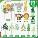 17Pcs Safari Animal Cake Toppers, Jungle Cupcake Decorations for Birthday Party