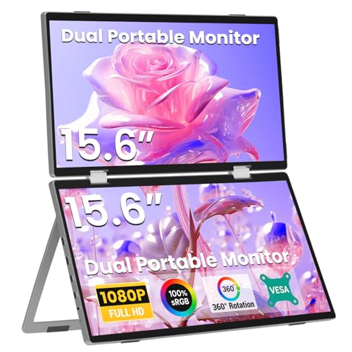 Laptop Screen Extender 15.6" 1080P Dual Portable Monitor, Usb C Hd 360° Rotation Foldable Travel Extended Computer Display With Stand For Laptop Pc Windows Mac, Vesa Mountable (Plug & Play)