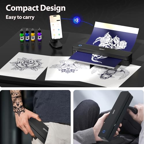 Tattoo Stencil Printer,Wireless Thermal Tattoo Printer With 10Pcs Tattoo Transfer Paper,Bluetooth Portable Tattoo Machine For Artists & Beginners,Compatible With Smartphone/Tablet/Pc