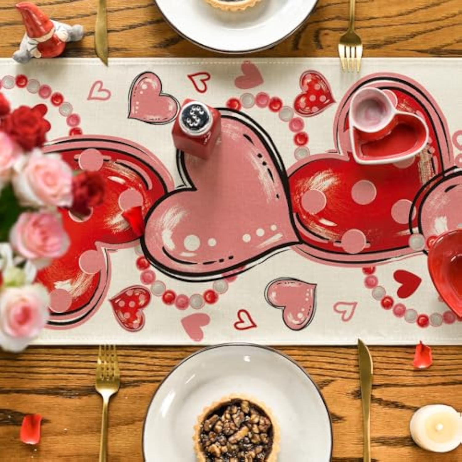 Love Red Pink Heart Valentine'S Day Table Runner, Anniversary Wedding Kitchen Dining Table Decoration For Home Party Decor 13X72 Inch