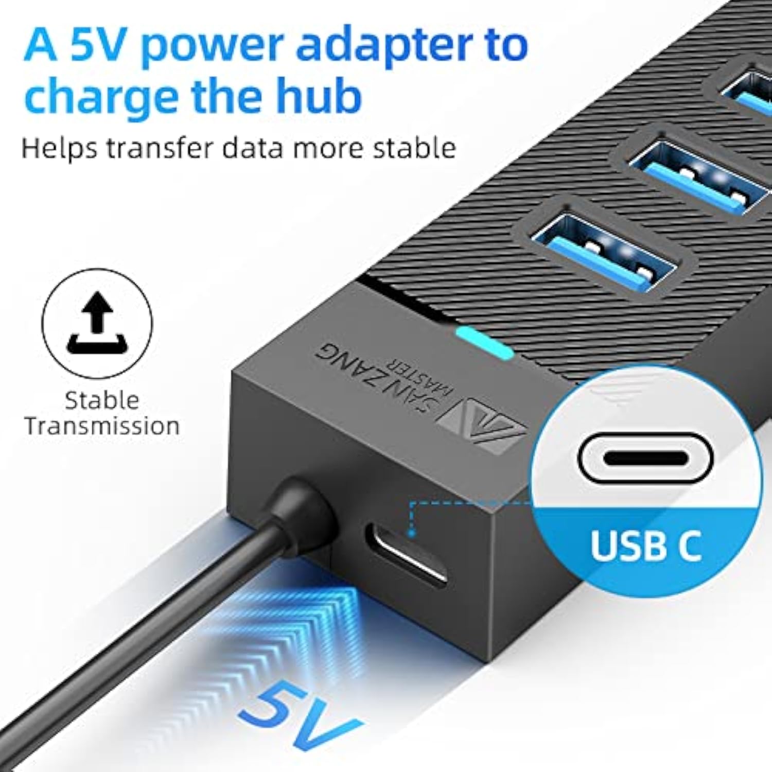 7-Ports Usb Hub, Sanzang Usb 3.0 Hub, Usb Splitter For Laptop, Flash Drive, Hd