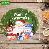 Christmas Oval Paper Plates Santa Snowman Holiday Serving Plates Disposable Merry Christmas Platters For Dinnerware Party Trays Supplies 24 Pcs 10" X 12"