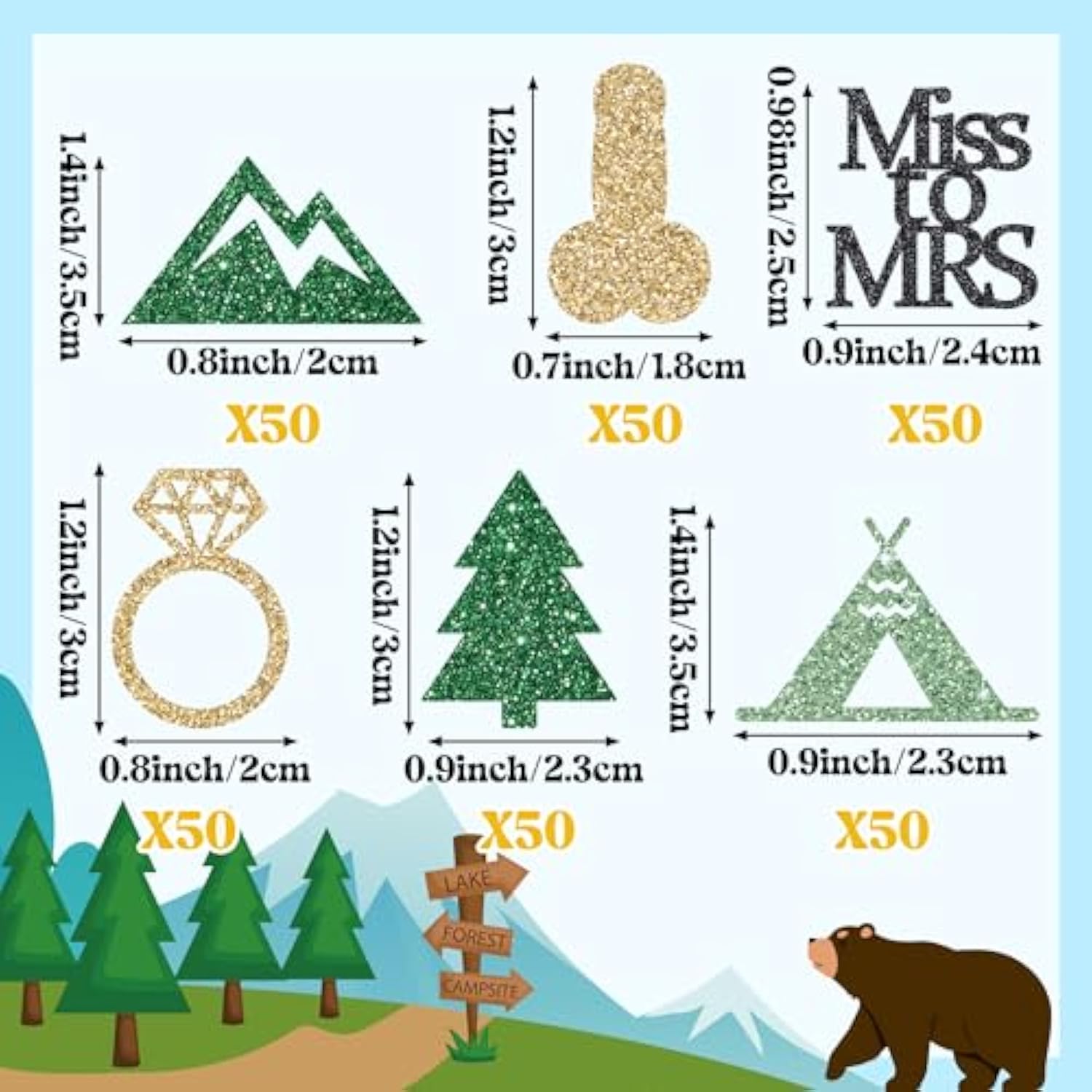 300 Pc Camp Bachelorette Table Confetti Gold Glitter Miss To Mrs & Tent Decor