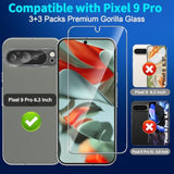 [3+3 Pack] For Google Pixel 9 Pro Screen Protector, 9H Tempered Glass, Ultrasonic Fingerprint Unlock, Case Friendly Hd Clear For Google Pixel 9 Pro Tempered Glass Screen Protector 5G