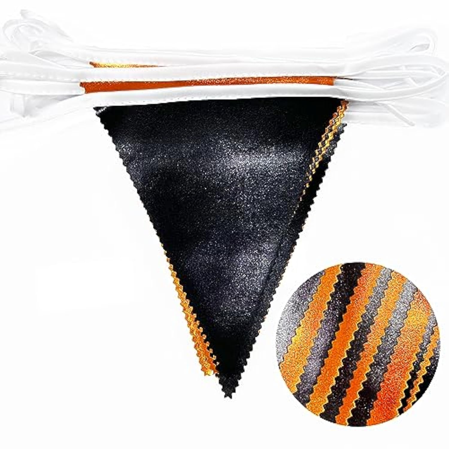 Black Orange Party Decoration Metallic Fabric Triangle Pennant Banner Flag Bunting Garland For Graduation Halloween Fall Autumn Thanksgiving Birthday Wedding Baby Shower Bridal Shower Party Supplies