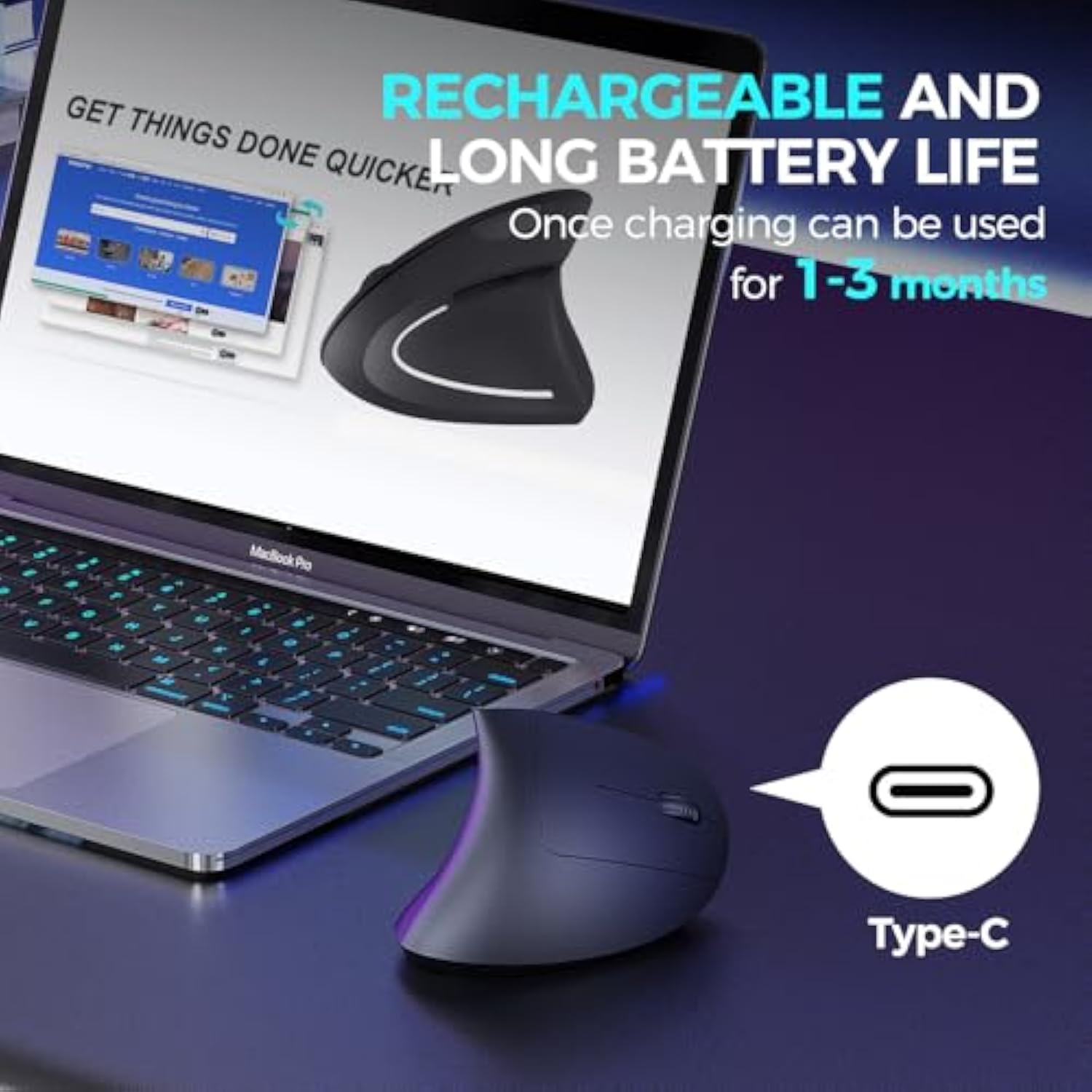 Vertical Wireless Mouse ?Ergonomic Mouse,Rechargeable 2.4G Optical Carpal Tunnel Mouse 6 Buttons, For Laptop, Pc, Computer, Desktop, Notebook Etc, Green Black