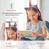 Kids Unicorn Headphones For Girls Wireless Bluetooth Headset With Mic, Adjustable Headband, Over Ear For Smartphones/School/Kindle/Tablet/Pc (Pink)