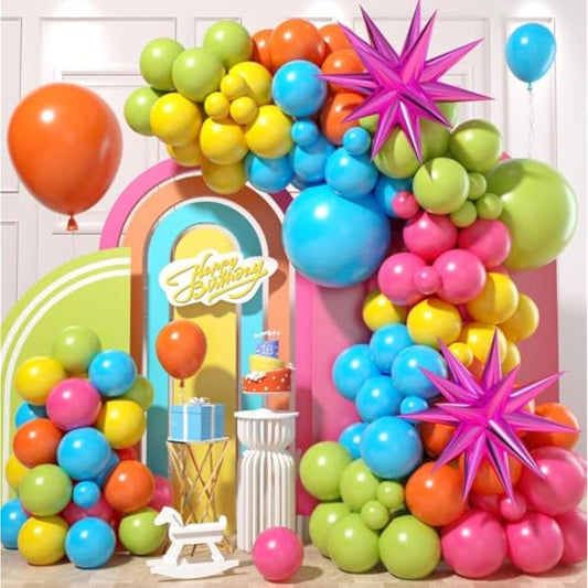 Green Blue Yellow Orange Balloon Arch, Rainbow Balloon Garland With Rose Red Yellow Orange Blue Green Latex Balloons Rose Red Foil Balloons For Birthday Aloha Luau Fiesta Party Decorations