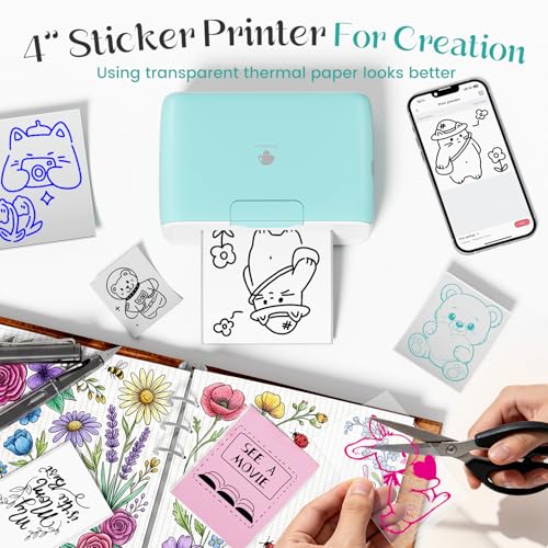 M04S Sticker Thermal Printer Ai Smart Printer Bluetooth Printpod Note Printer, Support 2/3/4 Inch Printing Width, 300 Dpi,Compatible With Phones, Suitable For Gift, Notes, Documents