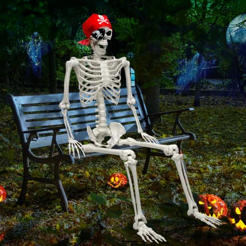 5.5 FT Skeleton Halloween Decorations, Posable Full Body Life-Size Skeleton Prop with Movable Joints for Halloween Decorations Haunted House Outdoor Yard Prop