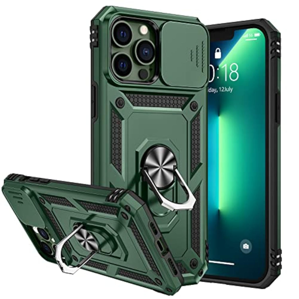 Compatible With Iphone 13 Pro Max Case With Slide Camera Cover & 360° Rotate Ring Stand [Military Drop Protection] Shockproof Heavy Duty Protective, Phone Case With Magnetic Car Mount Holder