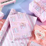 Reversible Birthday Wrapping Paper Roll - Purple Candle & White Stripe Metallic Foil Gift Wrap For Girls, Women, Party, Celebration - Mini Roll, 17 Inches X 32.8 Feet