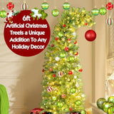 6 Ft Lime Green Whimsical Christmas Tree With Stand Led Lights Red Ball Tree Deluxe Set Plastic Red Ball Fantastical Artificial Lighted Christmas Xmas New Year Holiday Party Decor Favor