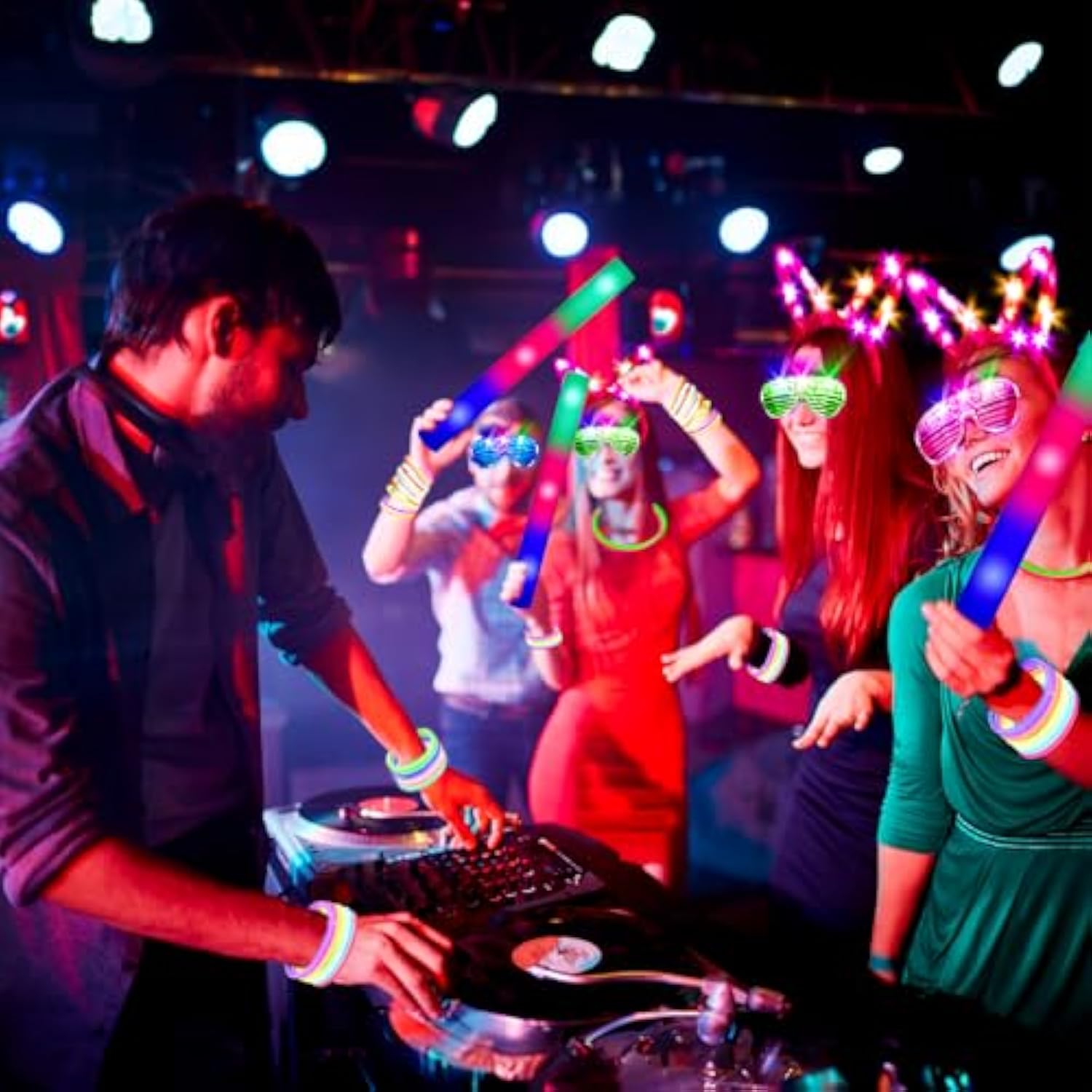 260 Pcs Glow In The Dark Party Supplies, New Year Party Favors - 20 Foam Glow Sticks, Led Glasses, Bunny Ear Headbands And 200 Glow Sticks For Kids Or Adults