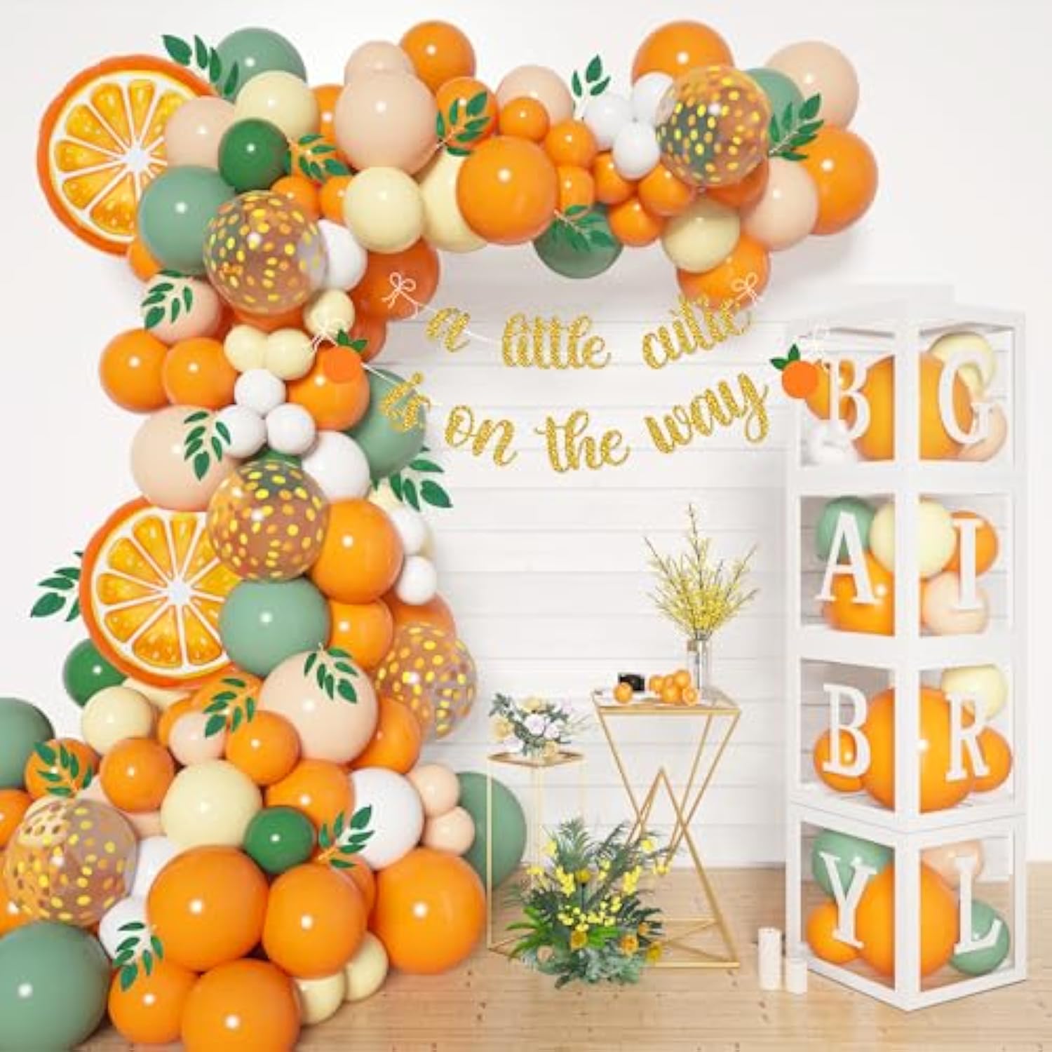 138pcs Little Cutie Baby Shower Balloon Boxes & Orange Garland Kit