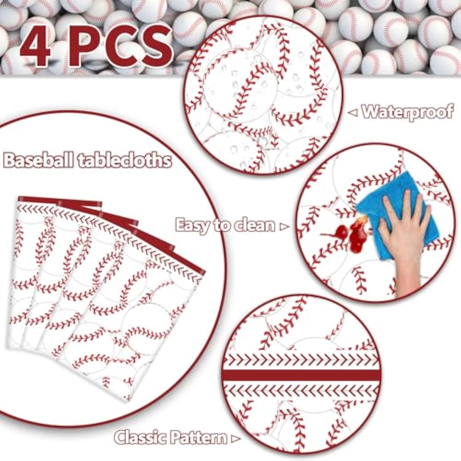 4 Pcs Baseball Tablecloths, Rectangular Baseball Pattern Table Cloth Disposable Party Decorations Table Covers For Boys Sports Event Birthday Party Supplies, 51X86 Inch