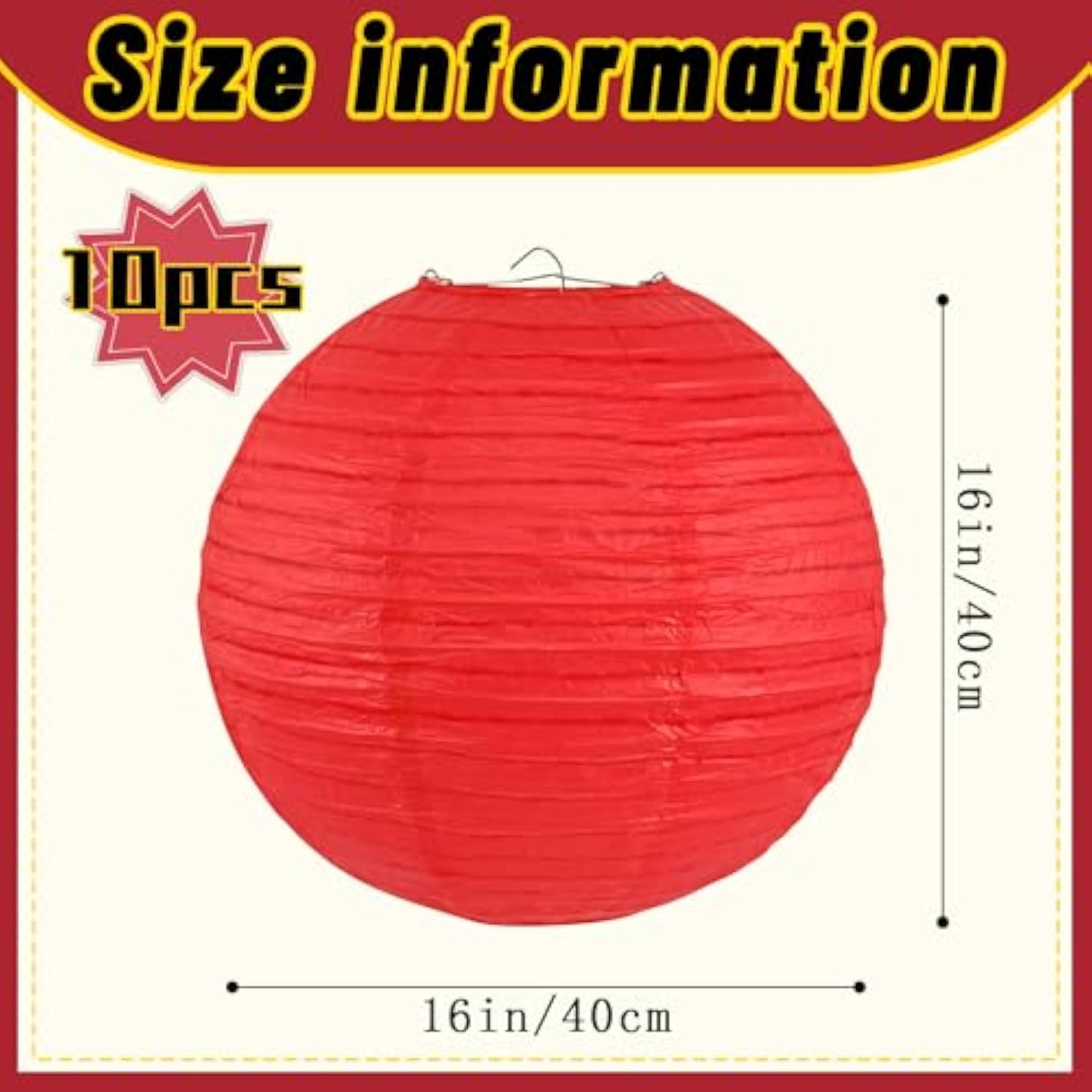 10-Pack 16-Inch Red Paper Lanterns Chinese Lunar New Year 2026 Party Decor