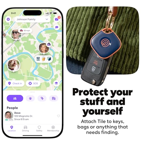 Tile - Bluetooth Tracker, Keys Finder And Item Locator For Keys, Bags And More. Phone Finder. Both Ios And Android Compatible. 1-Pack (Navy Blaze)