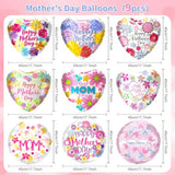Mothers Day Balloons Kit 18'' Happy Mother’S Day Foil Balloons Flower Aluminum Balloons Set For Mothers Day Party Decoration Birthday Holiday Celebration Supplies (9Pcs)