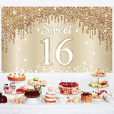 Happy Sweet 16Th Birthday Banner Backdrop Decorations For Girls, Gold