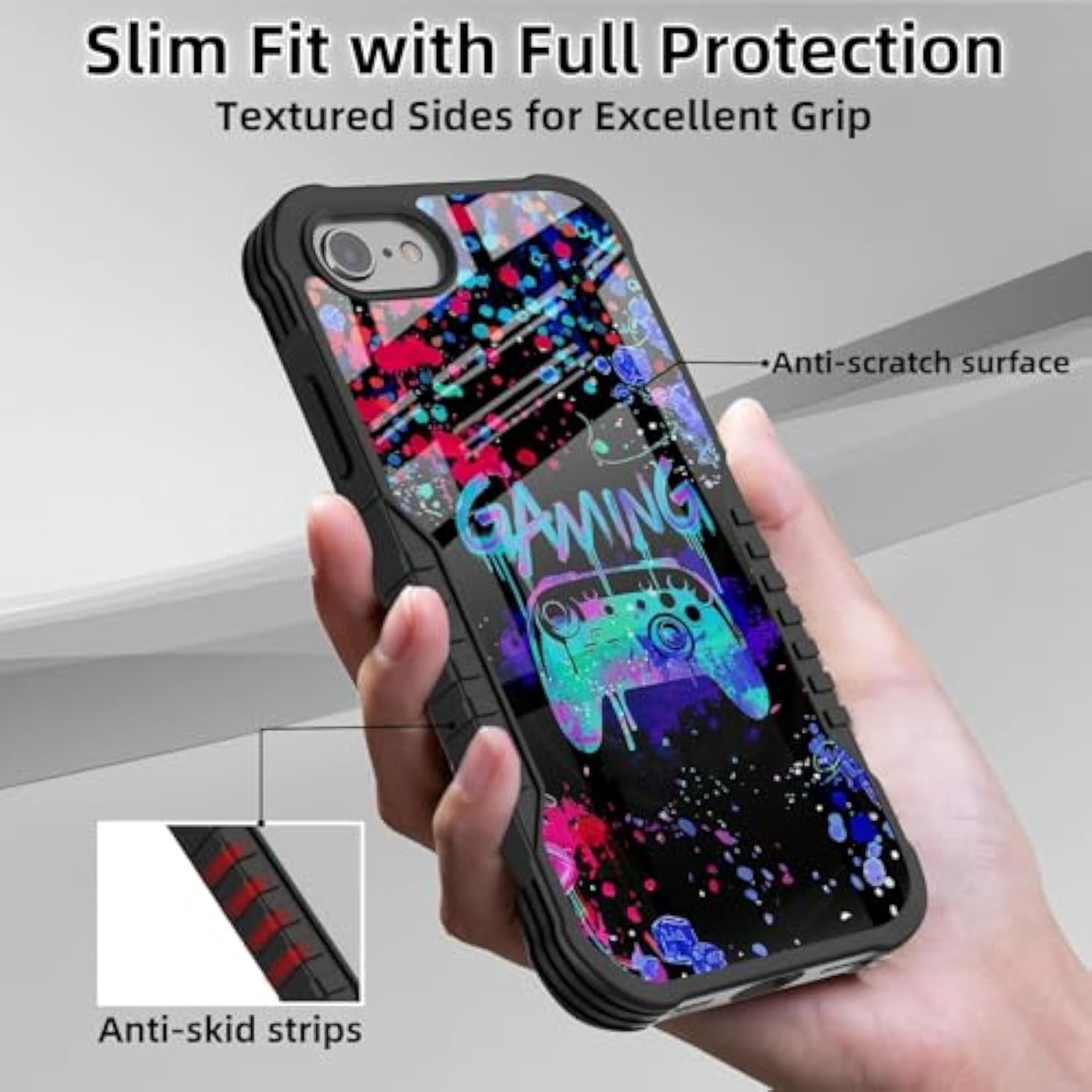 Compatible With Iphone Se 2022 2023 6/7/8 Case Anti Slip Shockproof Hard Pc Back Soft Tpu Prevention Protective Case, Unique Design Fashion Print For Women And Men - Gaming