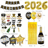 2026 Happy New Year Balloon Set Gold Foil Banner Party Decor