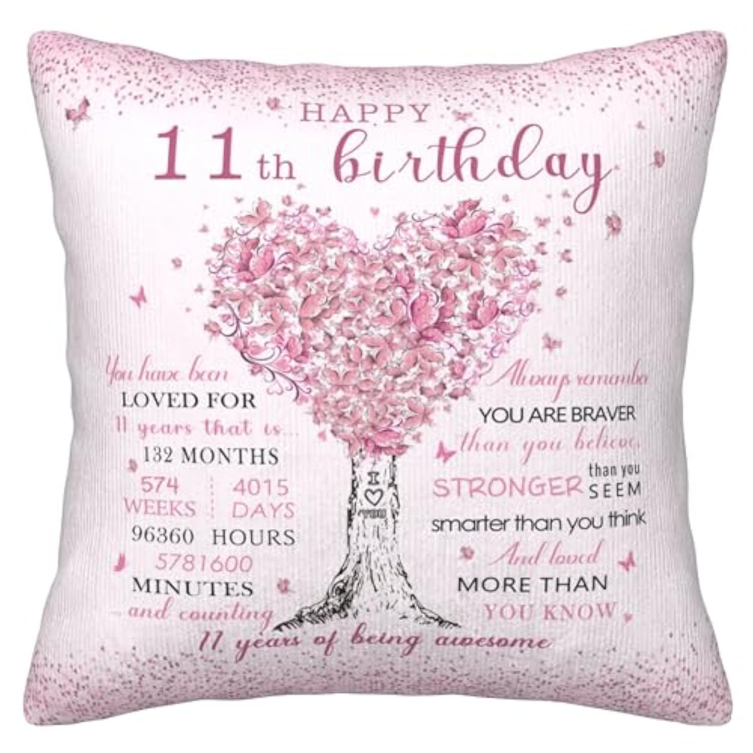 11 Year Old Girl Birthday Gifts Pillow Cover 18X18 Inch - Birthday Gifts For 11 Year Old Girl Pillowcase - 11Th Birthday Decorations For Girls Pillow Cover