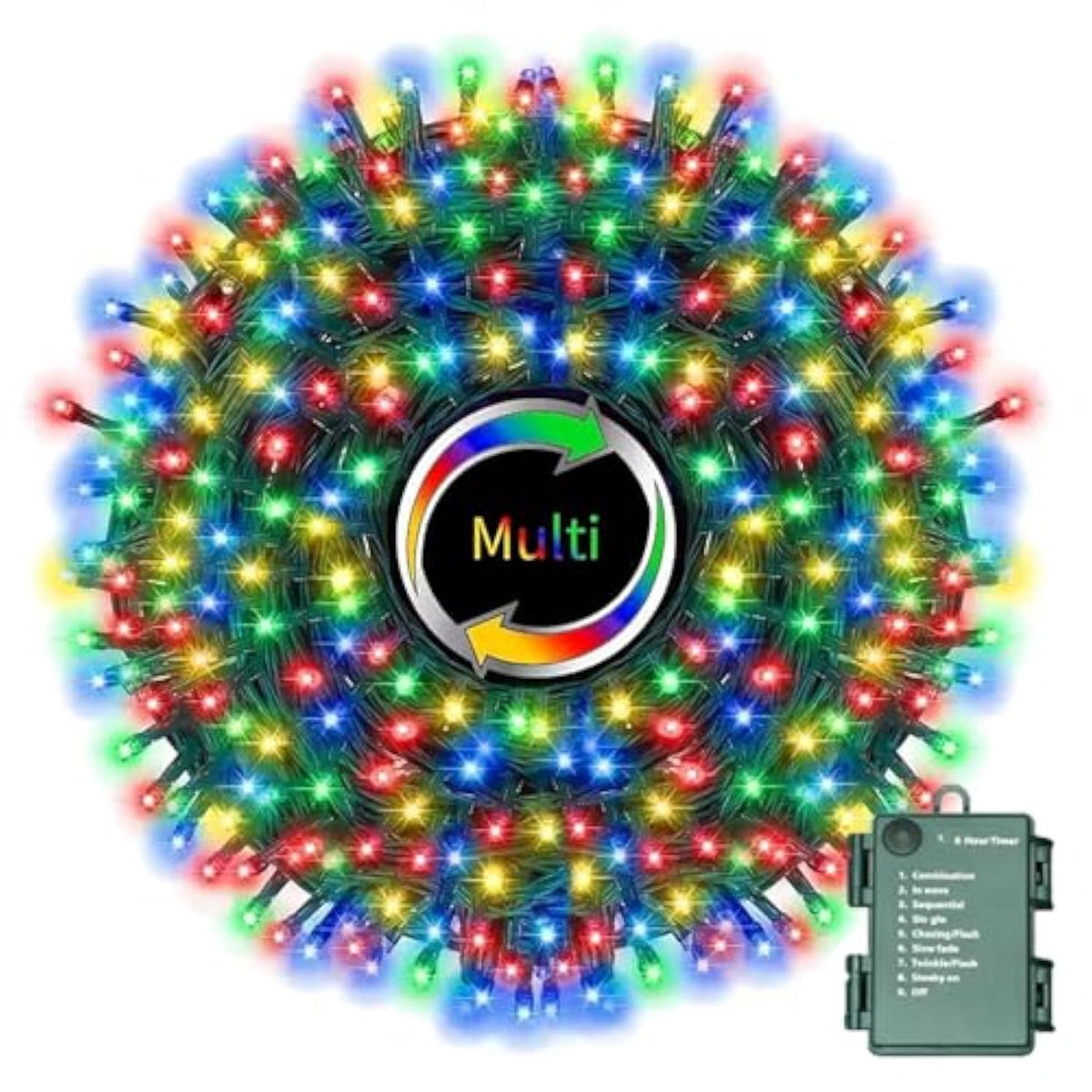 Multi-Colored Battery Operated Christmas Lights, 34.1Ft 100 Led Waterproof String Christmas Tree Lights With 8 Modes, Xm