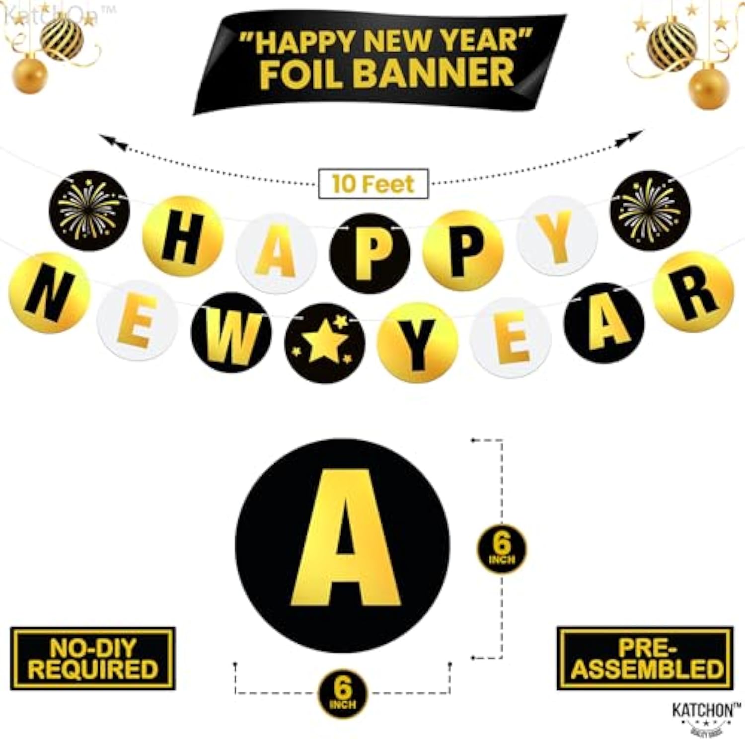 10ft Shiny Happy New Year 2026 Banner Garland Party Decorations No DIY