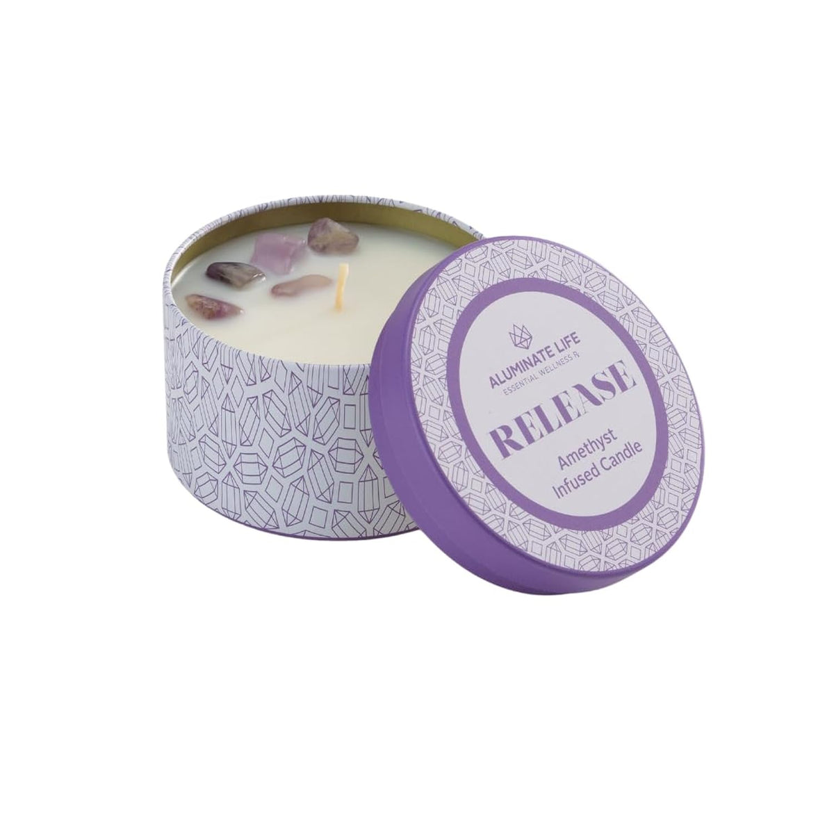 – Release Crystal-Infused Scented Candle With Healing Amethyst & Lavender Essential Oils, Hand-Poured Premium Coconut Wax, Luxury Gift, 6 Oz