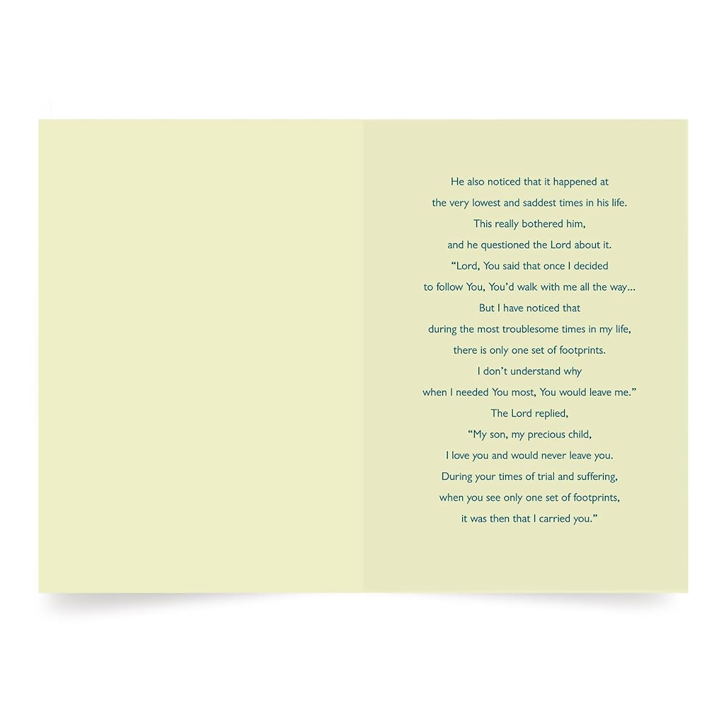Religious Encouragement Cards, Footprints In The Sand (6 Cards With 6 Green Envelopes)