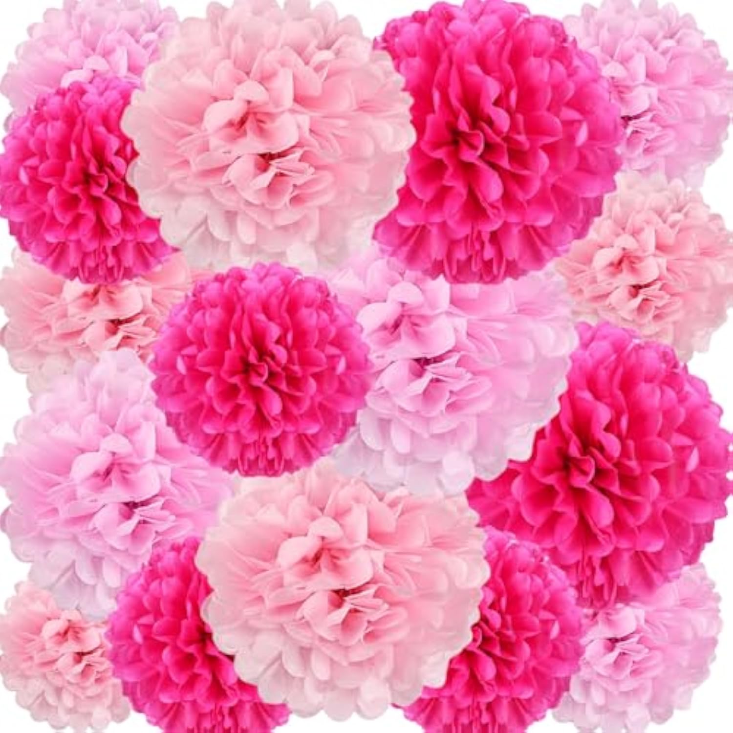 18 Pcs Tissue Paper Pom Poms, Tissue Pom Poms Flowers, Sizes Of 6", 10", 12", 14" Hanging Paper Flower Ball For Wedding, Birthday, Gender Reveal, Baby Shower Valentine'S Day Party Decor (Pink Set)