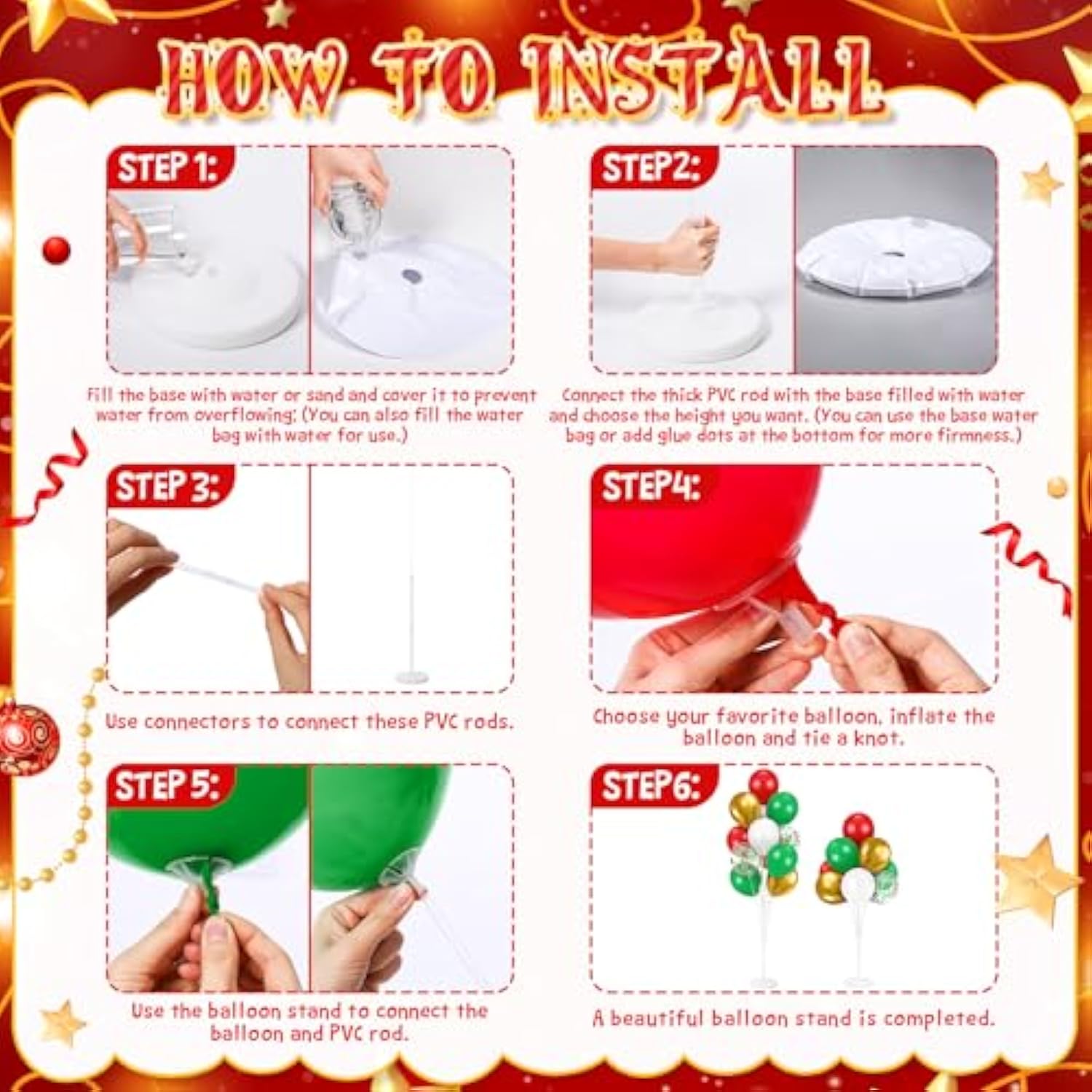 2 Sets Christmas Balloon Stand Kit For Floor Include 53.2 Inch Tall Balloon Stands With Base And 48 Latex Balloon Column Balloon Garland Arch Tree For Birthday Wedding Baby Shower