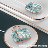 Case Cover For Airpods 1&2, Stylish Airpods Case For Women Girls, Flower Patterns Protective Hard Case With Clip (Cyan)
